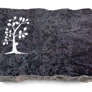 Granit Grabplatte 40x30x5cm im Material Orion, Oberfläche Poliert Kanten gesprengt inklusive Inschrift und Ornament Baum 1