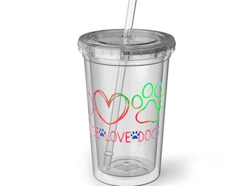 Dog Lover Tumbler Cup, Peace Love Dogs Suave Acrylic Cup, Retro Quote Travel Cup, Pet Lovers Gift, Coffee Lover Christmas Gift Water Cup Fun