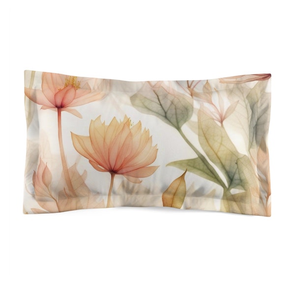 Floral Patterned Microfiber Pillow Sham, Garden Lover Gift Decor For Home, Envelope Pillowcases For Bedroom
