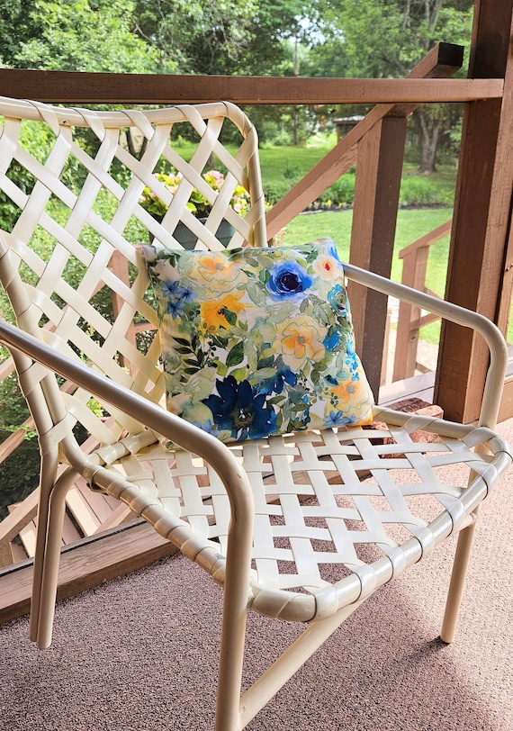 Floral Throw Pillow, Wildflower Spun Polyester Square Couch Pillow, Blue and Yellow Watercolor, Floral Bedroom Throw Pillow With Cover Decor