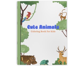 Kleurboek met schattige dieren, een eenvoudige leeractiviteit van 24 pagina's over een junglesafari voor jonge kinderen.
