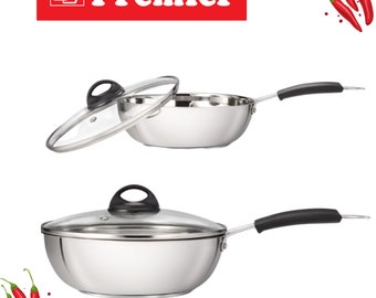Premier Stainless Steel Sandwich Bottom Kadai With Glass Lid 24 Cm