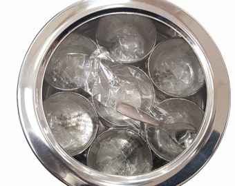 Stainless Steel Masala Dabba | Spice Tin with clear lid 17cm