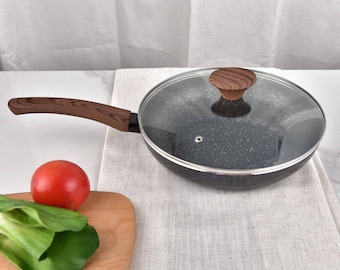 gnite Cookware 28cm Marble Coated Non Stick Fry Pan with Glass Lid - Frying Pan for Induction Hob | Fry Pan | Omelette Pan | Egg Pan