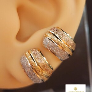 18K Solid Gold Earrings TriColor Gold Half Loop Earrings