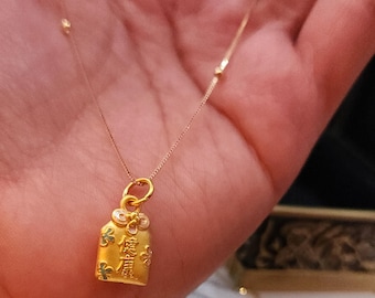 Real 24K Wealth Necklace 18K Gold Good Luck Necklace Lucky Mantra Necklace 24 Karat Auspicious Necklace Feng Shui Necklace Gift for Her