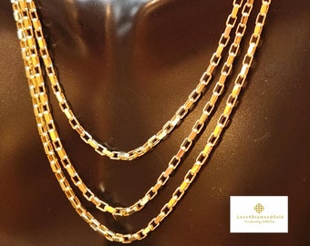 Real 18K Gold Chain 18K Square Links Chain 18 Karat Gold Rectagle Links Chain 18K Rectangular Chain Necklace 18K Gold Rectangle Chain