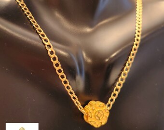 Real 24K Gold  Coin Pendant 18K Gold Chain Necklace 18K Gold Curb Chain Necklace Real Gold Cuban Chain Solid Gold Wealth Necklace