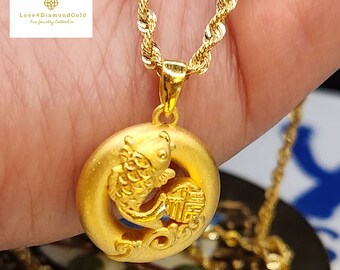 Collar de oro auténtico Collar de la suerte Koi Collar de pez de oro Collar de pez Koi de 24K Collar de Feng Shui auténtico Collar de la suerte de 24K Regalo de cumpleaños