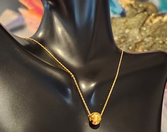 Genuine 24K Gold Necklace 24K Floating Ball Necklace Shiny Lucky Ball Necklace 24K Lucky Ball Necklace 24K Minimalist Necklace Fine Jewelry