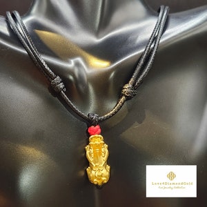 Echtes reines Gold 24K Halskette Leder Pixiu Halskette Glück Halskette Pixiu Halskette 24K Pixiu Anhänger Piyao Halskette Glück Minimalist Halskette