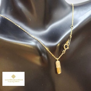 18K Genuine Diamond Necklace .20Ct Bullet Necklace