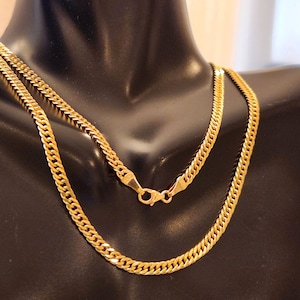 22&quot; 18K Real Gold Chain 18K Curb Chain 18K Gold Chain Necklace Cuban Chain Necklace Shiny Gold Chain Necklace 18K Minimalist Necklace