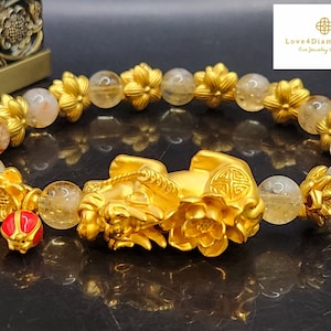 Echtes 24K Gold Pixiu Armband Echtes Feng Shui Armband 24K Reichtum Armband Pixiu Armband 24K Lucky Piyao Armband 24K Blumenarmband
