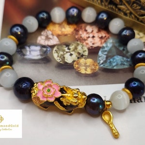Real 24 Karat Pure Gold Bracelet Lucky Pixiu  Bracelet Flower Bracelet 24K Feng Shui Bracelet 24K Gold Pearl Bracelet 24K Pi Xiu Bracelet