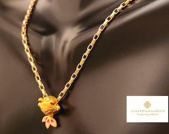 Collar de oro auténtico, collar de la suerte con koi, collar de pez dorado, collar de pez koi de 24 quilates, collar de Feng Shui auténtico, collar de la suerte de 24 quilates, regalo de cumpleaños