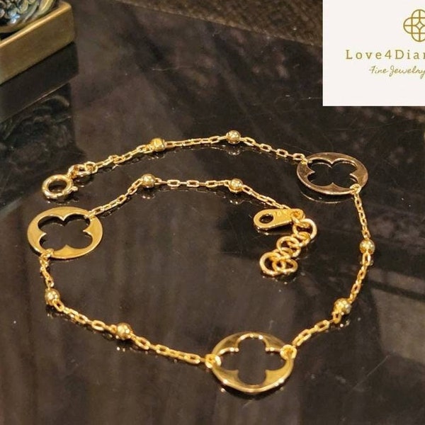 18K Real Gold Minimalist Bracelet 18K Gold Clover Bracelet 18K Gold Clover Bracelet Charm Bracelet 18K Gold 4 Leaf Bracelet 18K Fine Jewelry