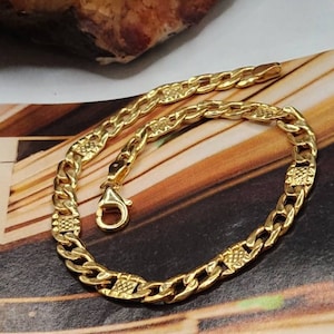 7.5" 18K  Real Gold Bracelet 18K Gold Figaro Chain Bracelet 18K Figaro Chain 18K Gold  Minimalist Bracelet 18K Gold Minimalist Bracelet