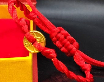24K echtes Gold Mantra Armband 24K Münzarmband Münze Fußkettchen echtes 24K Reichtum Armband 24K Gold Wohlstand Armband Fengshui Armband UNISEX