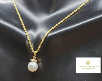 18K Real Diamond Necklace 0.04Ct 18K Gold Pearl Necklace 18K Diamond Necklace  Real Pearl Necklace 18K Gold Mininalist Necklace Gift for Her