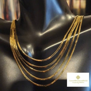 18K Solid Gold Herringbone Chain Necklace - 16 Inch