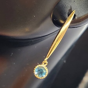 18K Real Gold Earrings 18K .62Ct Blue Topaz Earrings Gold Dangling Earrings 18K Gold Round Blue Topaz Earrings Dangling Blue Topaz Earrings