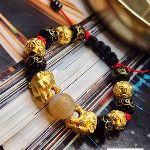 5G 24K Real Gold Bracelet 24K Money Ball Bracelet Lucky Tiger  Bracelet 24K Gold Tiger Bracelet Red String Bracelet Real Feng Shui Bracelet