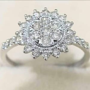 18K Real Diamond Ring .50Ct Natural Diamond Flower Ring Sunflower Ring Promise Ring Engagement Ring  Anniversary Gift Christmas Gift for Her