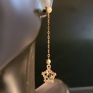 18K Real Diamond Earrings  .02Cts 18K Fish Eye Earrings 18K Dangling Star Earrings Gold Stud Earrings  Star Extender Earrings Fine Jewelry