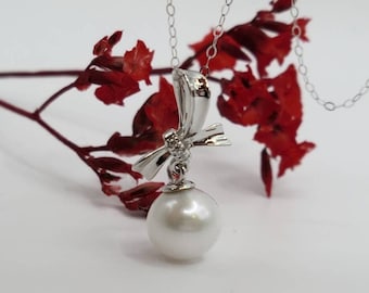 18K Real Diamond Necklace 0.01Ct 18K Gold Necklace 18K Pearl Necklace 18K Gold Ribbon Necklace Diamond Pearl Necklace 18K Diamond Necklace