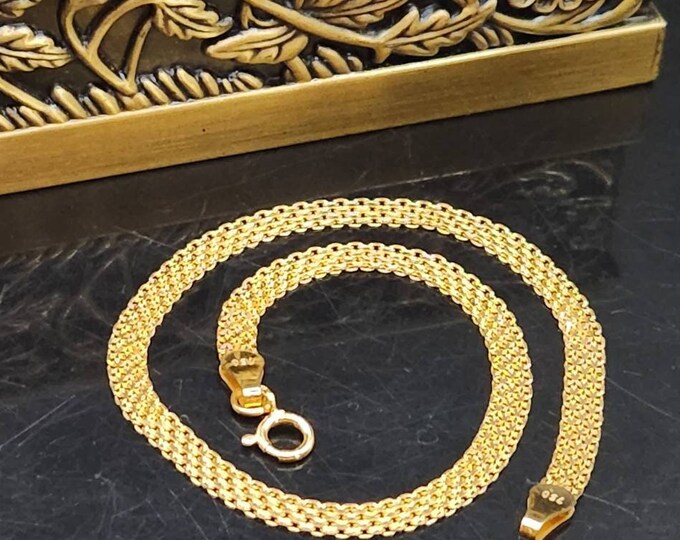 7.5 Real 18K Gold Bracelet 18K Gold Mesh Chain Bracelet Gold Wheat