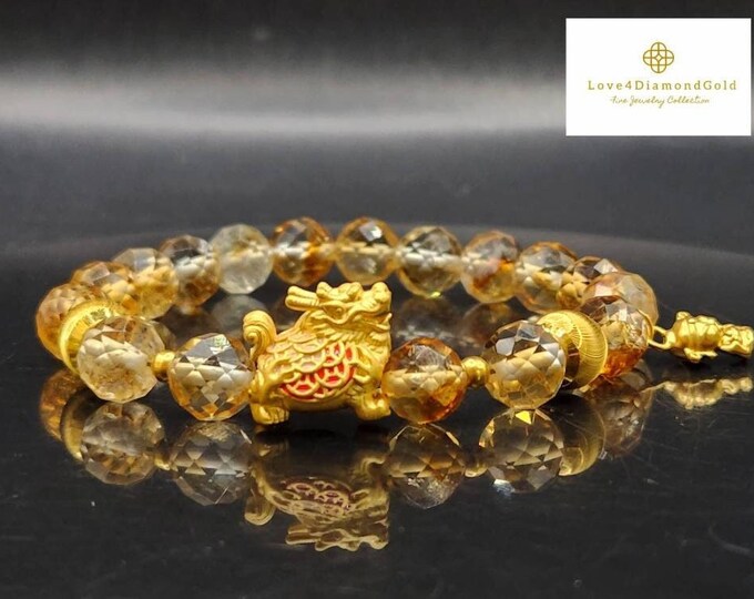 24K Real Gold Dragon Bracelet God of Wealth Bracelet 24K Gold Citrine