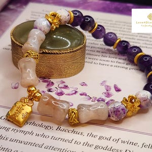 Real 24 Karat Pure Gold Bracelet Lucky Flower Bracelet 24K  Clover Bracelet 24K Gold Amethyst Bracelet Feng Shui Bracelet 24K Lucky Bracelet