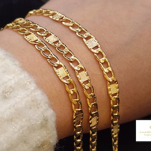 7.5" 18K Solid Gold Bracelet 18K Solid Gold Figaro Chain Bracelet 18K Figaro Chain 18K Minimalist Bracelet 18K Gold Minimalist Bracelet