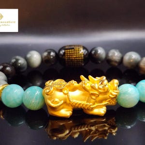 24K Echt Feng Shui Armband 24K Pixiu Armband Reichtum Armband Solid Gold Geldfänger Armband Tibetisches Armband Schutzarmband