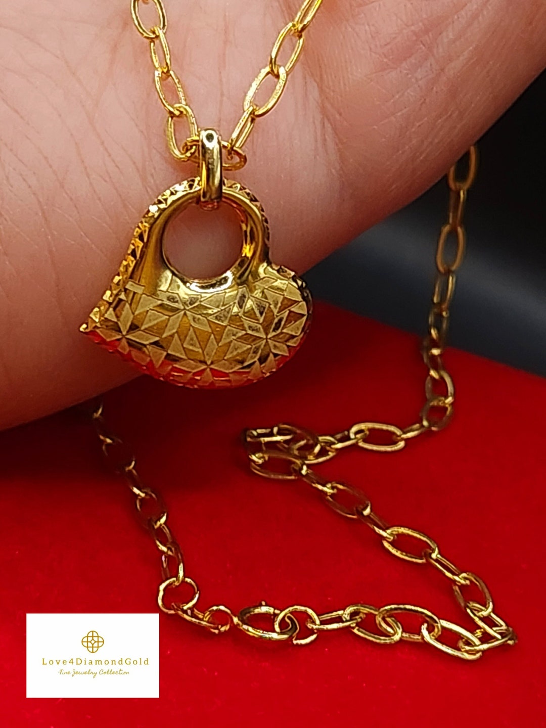 18K Real Gold Necklace 18K Gold Heart Necklace 18K Gold Open Etsy