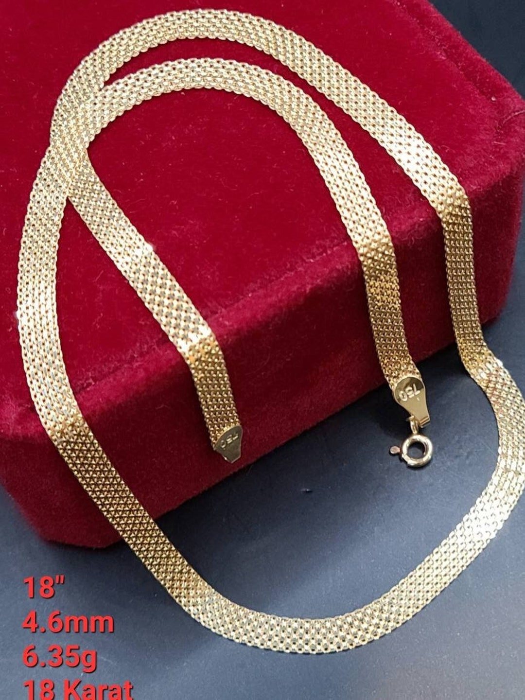 18K Real Gold Chain Necklace 18K Wheat Chain 18K Gold Mesh Chain