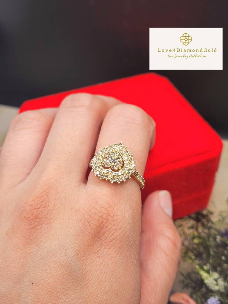 18K Real Diamond Ring 18K Real Gold Ring 18K Gold Heart Ring Etsy