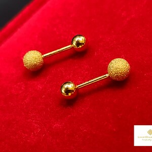 Pendientes de oro macizo auténtico de 18 quilates, pendientes de bola de oro macizo de 18 quilates, pendientes minimalistas de oro de 18 quilates, pendientes de botón de 18 quilates, pendientes de bola pequeña de oro de 18 quilates
