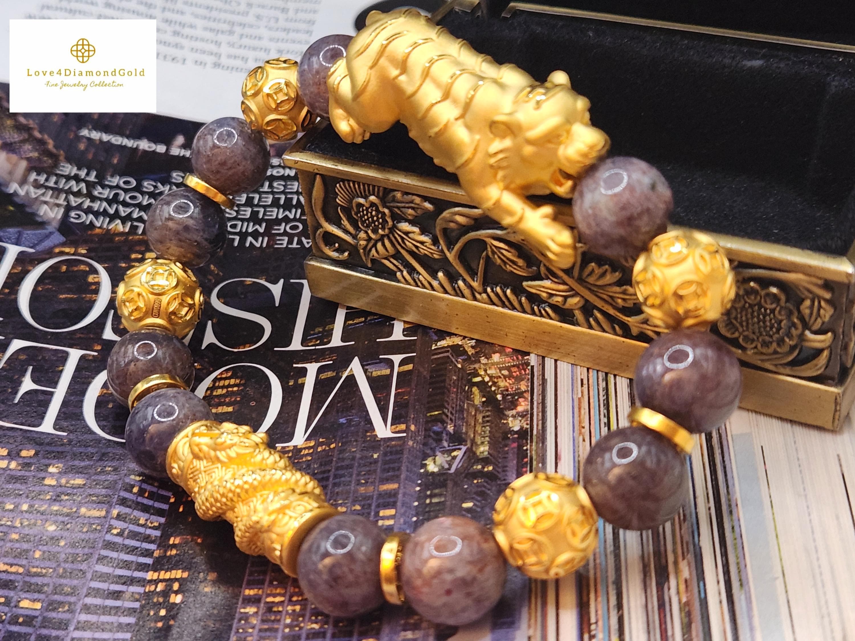 Real 24K Gold Tiger Bracelet Gold Dragon Bracelet Feng Shui