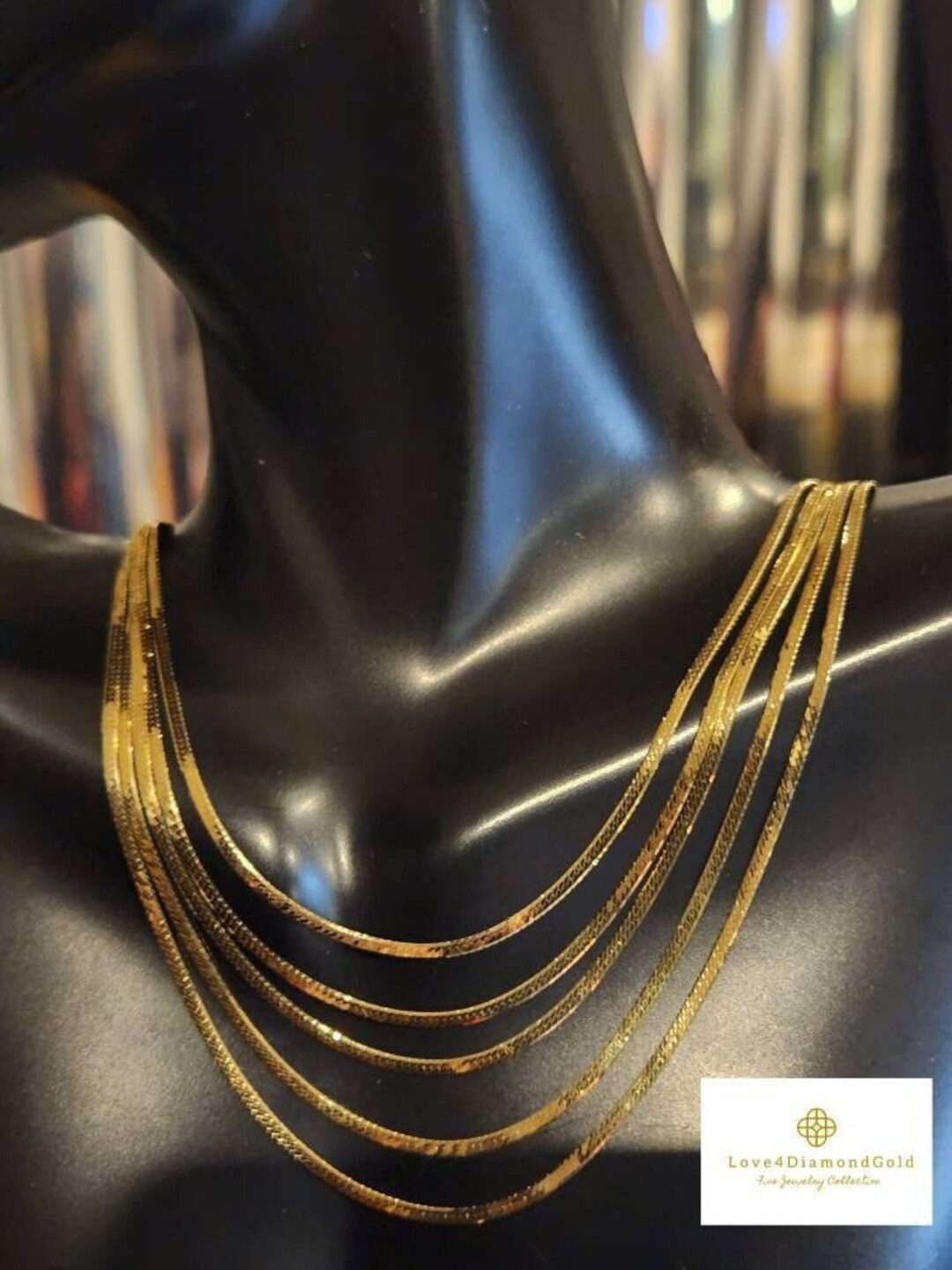 16 Real 18K Gold Herringbone Chain Necklace Solid Gold Herringbone