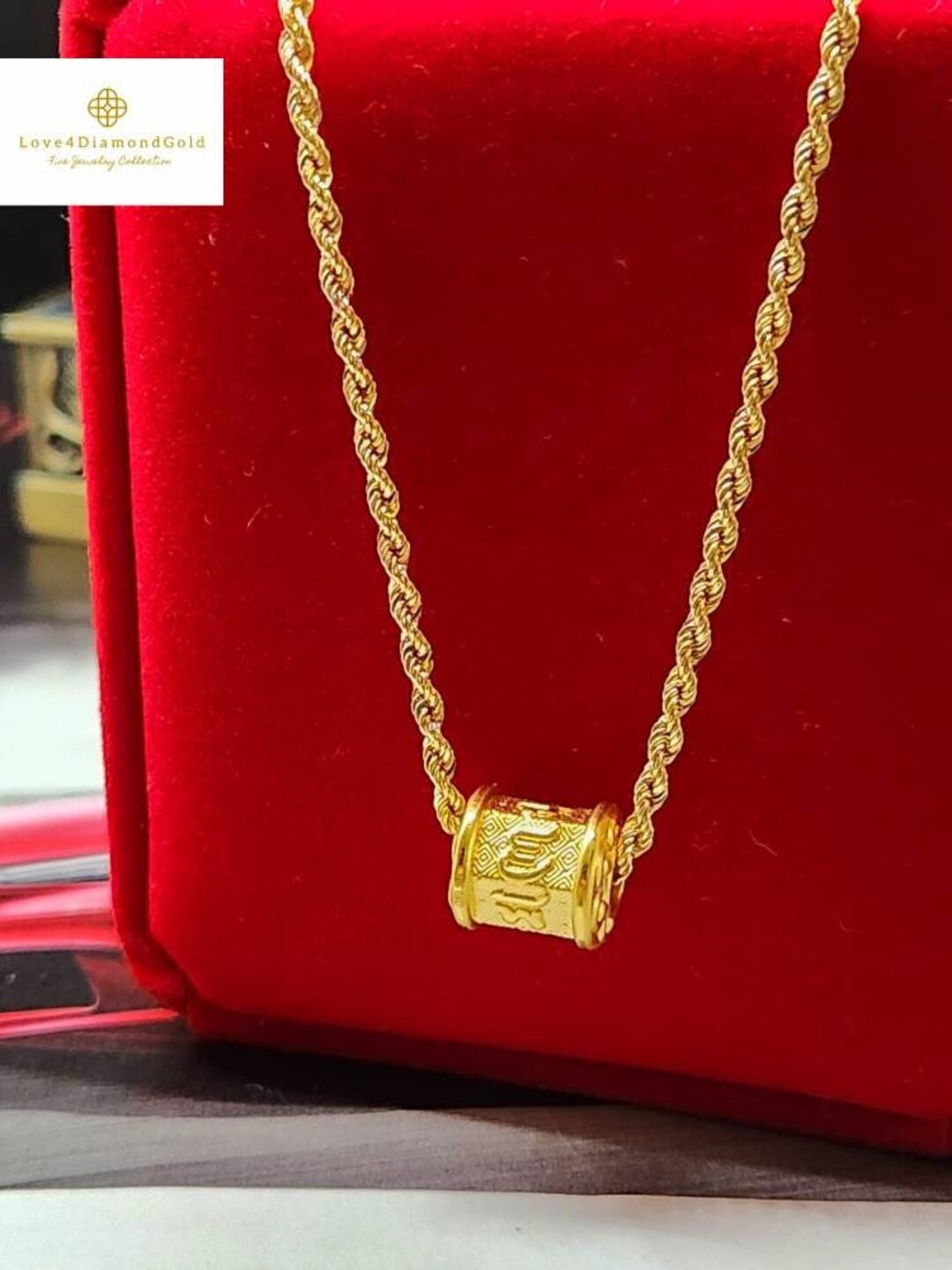 Real 24K Wealth Necklace 18K Gold Rope Chain Necklace Lucky Mantra