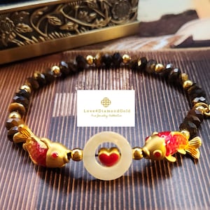 Real 24 Karat Pure Gold Bracelet Yin Yang Bracelet Koi Fish Bracelet 24K Feng Shui Bracelet Good Luck Bracelet Fertility Bracelet