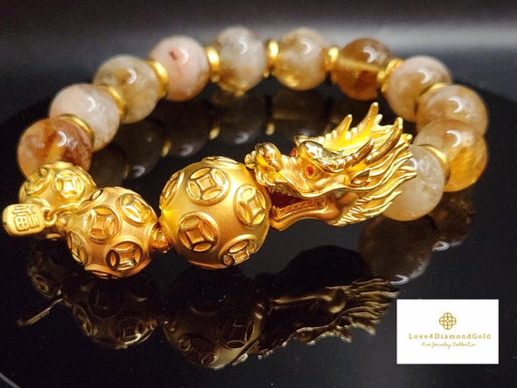 ❤べるさま❤bracelet❤金龍❤ Real 24K Gold Dragon Bracelet 24K Gold Feng Shui Bracelet 24K