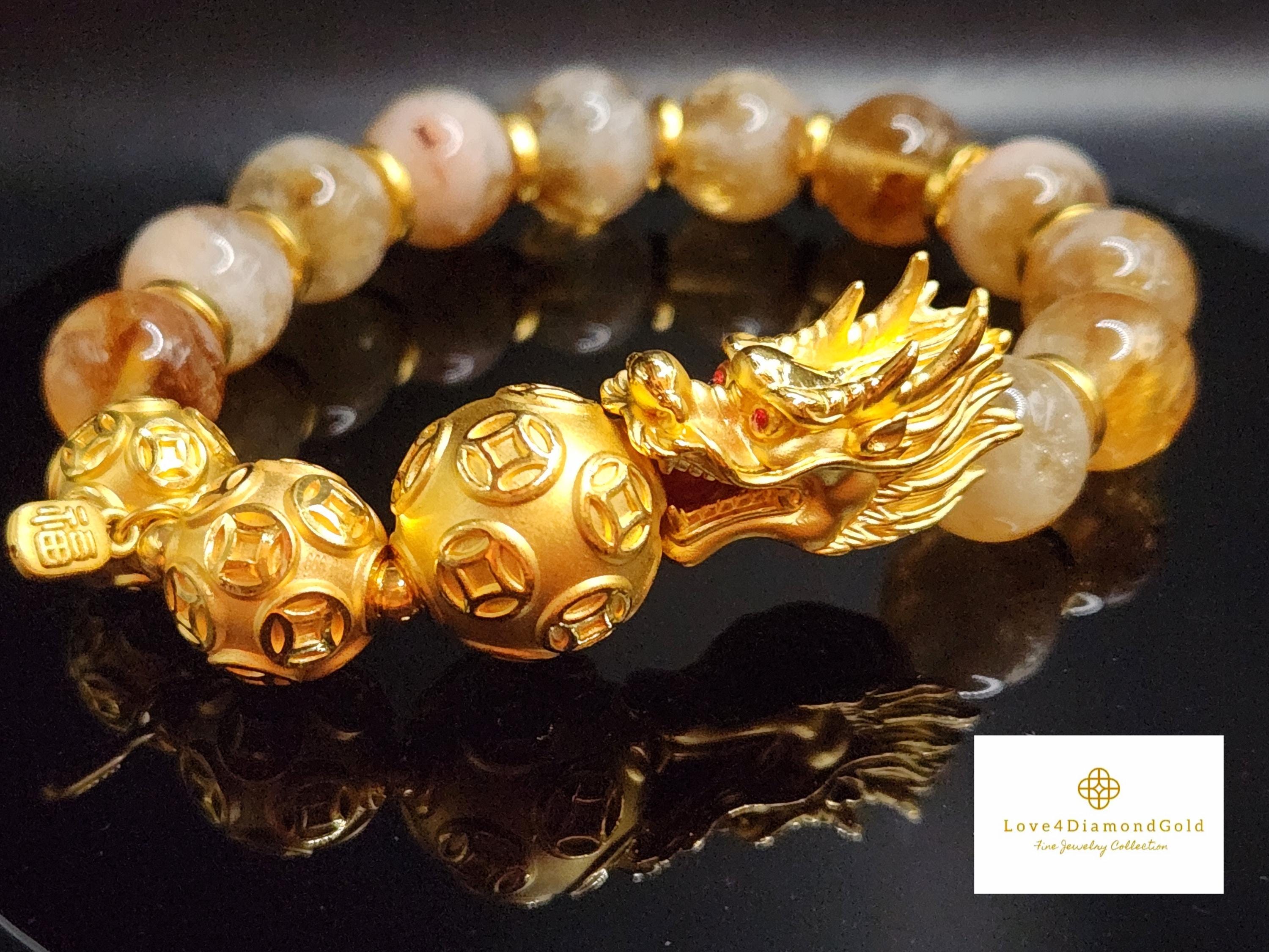 ZHOU LIU FU 24K Solid Gold Bracelet - Adjustable Red Black Braided Cord With Pixiu, Dragon & Turtle Charms - View #9