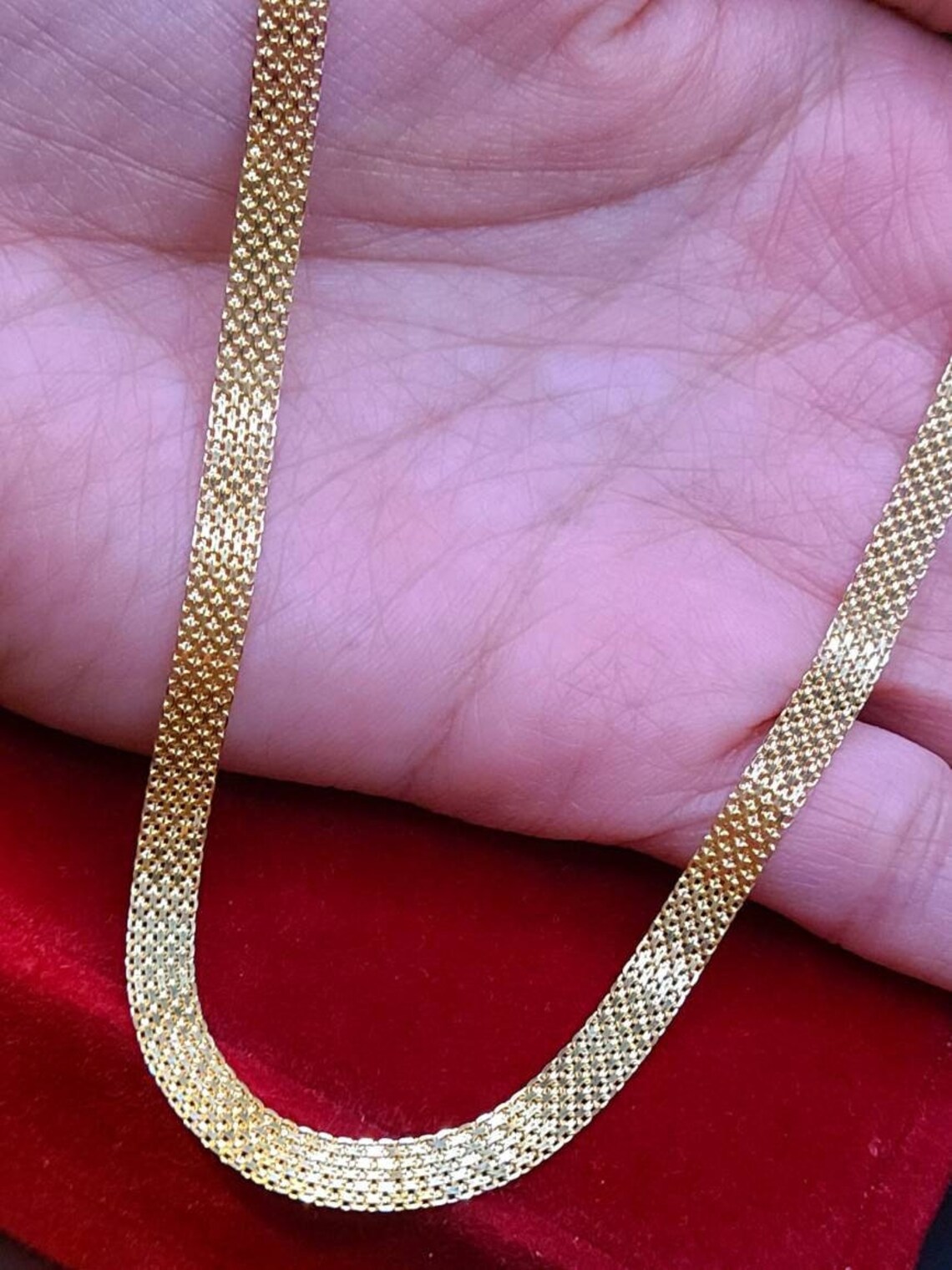 18K Real Gold Chain Necklace 18K Wheat Chain 18K Gold Mesh Etsy