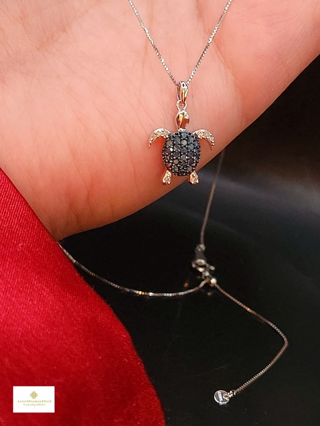 18K Real Blue Diamond Necklace .30ct Diamond Lucky Turtle Etsy
