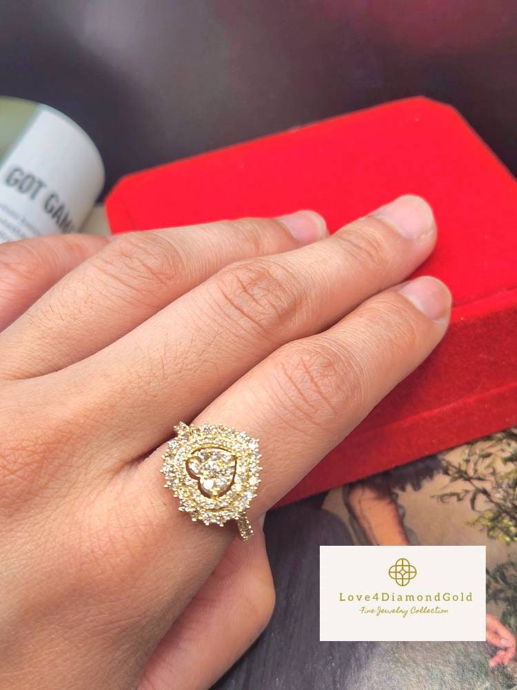 18K Real Diamond Ring 18K Real Gold Ring 18K Gold Heart Ring Etsy