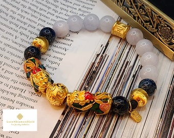 Real 24K Gold Pixiu Bracelet, 24K Real Feng Shui Bracelet, Pure