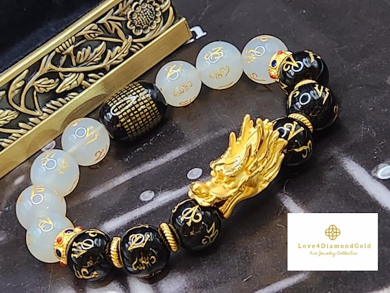 Feng Shui Black Obsidian Pixiu Wealth Bracelet for Reiki and Chakra  Crystals Healing (8mm beads, Jute Bag)- PACK OF 1